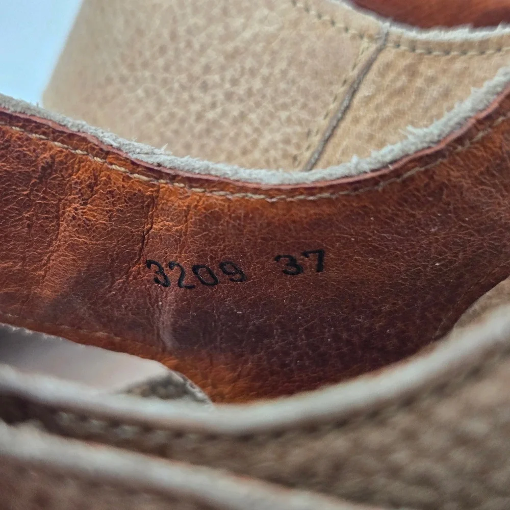 Taos Tan Leather Wedge Sandals Button‎ Accent Comfort Cork Footbed Womens 37